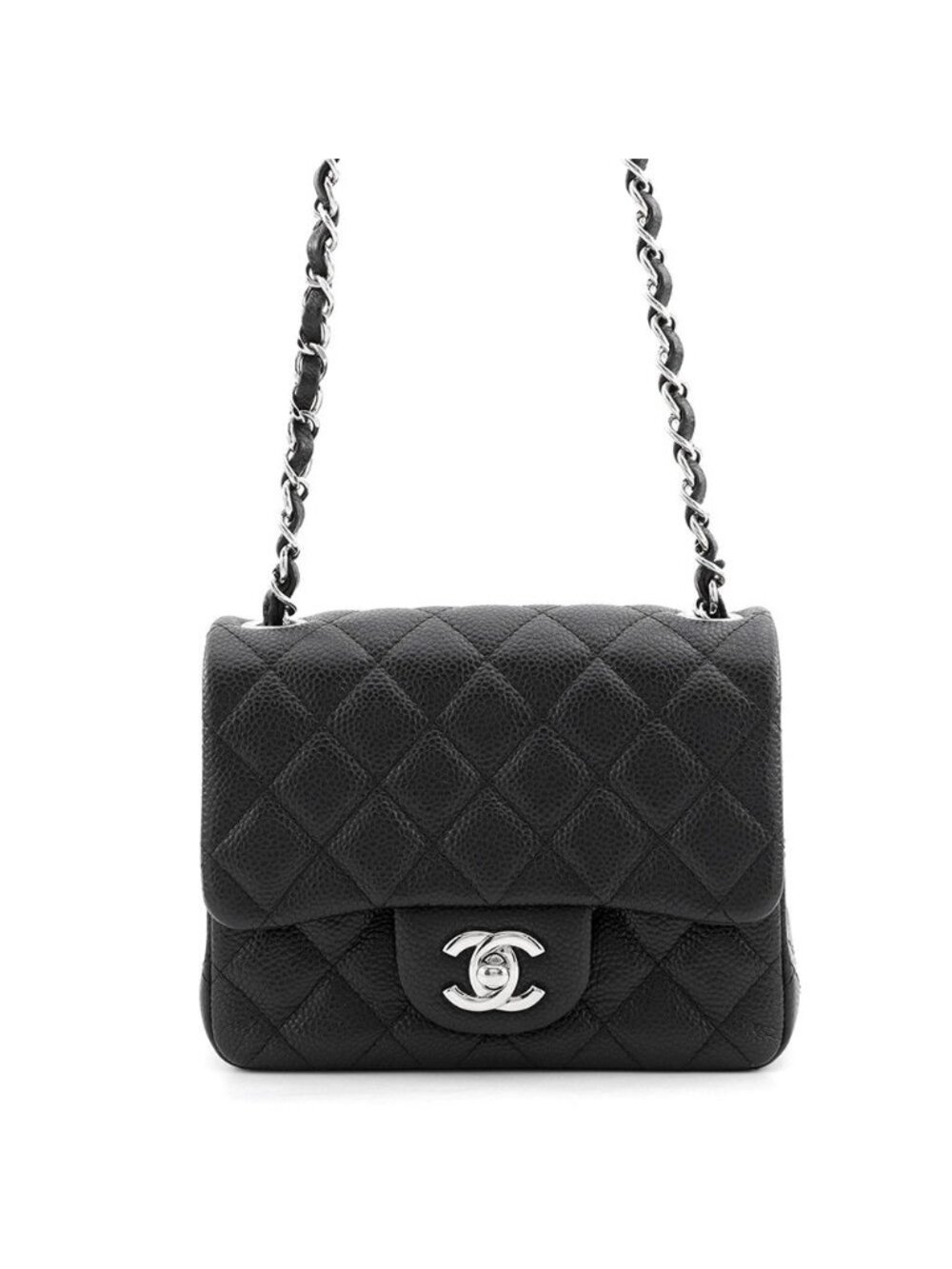 Chanel Chain Shoulder Bag Mini Classic Quilted CC Logo Caviar Leather Mato Black